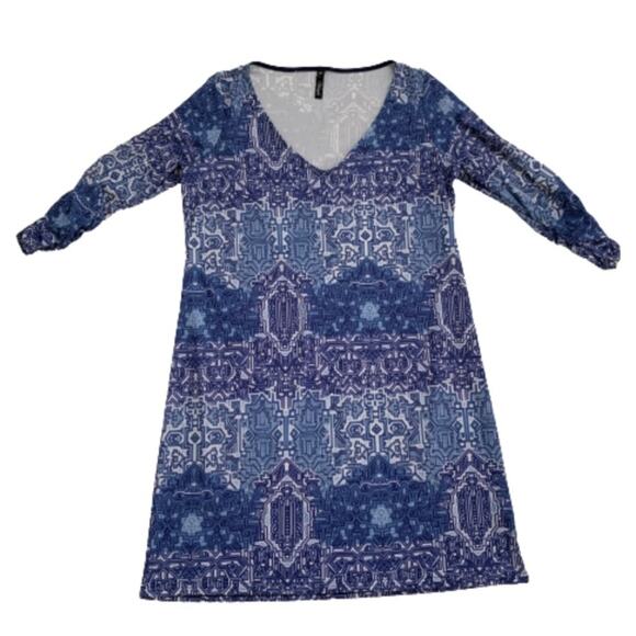 Deborah Vieteck Dress Blues White Baltic Mixed Print V-Neck Swim Coverup Small - Picture 11 of 11